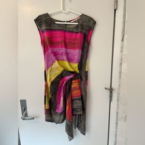 Rachel Rachel Roy silk multi color faux tie front asymmetrical dress